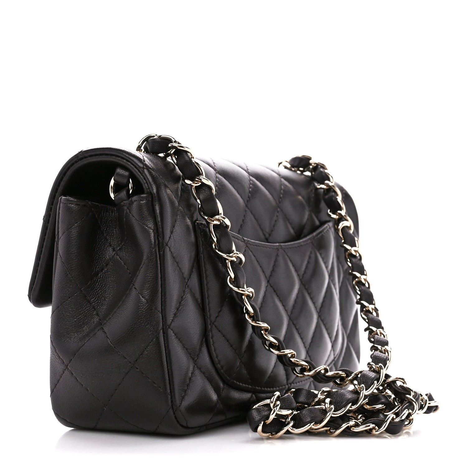 Lambskin Quilted Mini Rectangular Flap Dark Brown