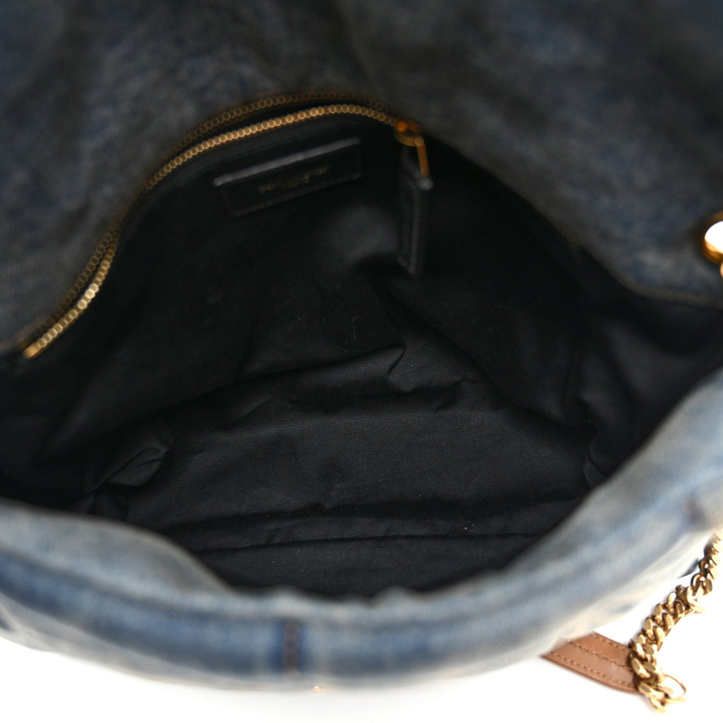 Denim Quilted Medium Loulou Puffer Monogram Chain Satchel Blue Cinnamon