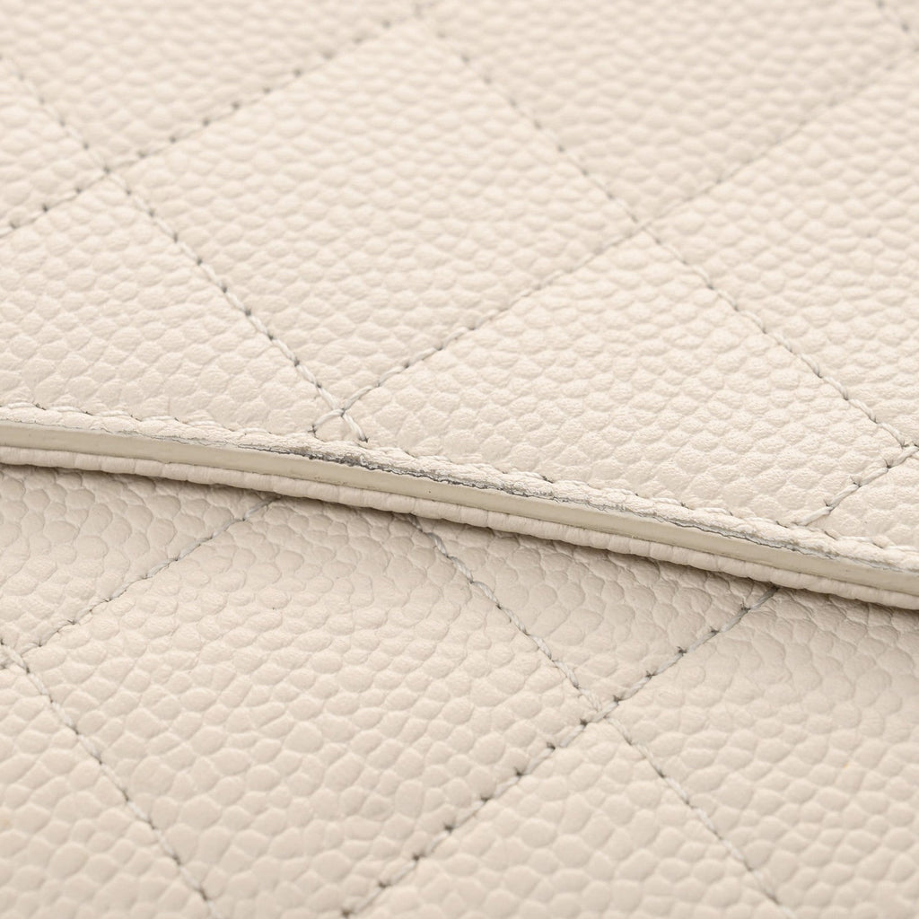 Grained Calfskin Small Stitched Flap White