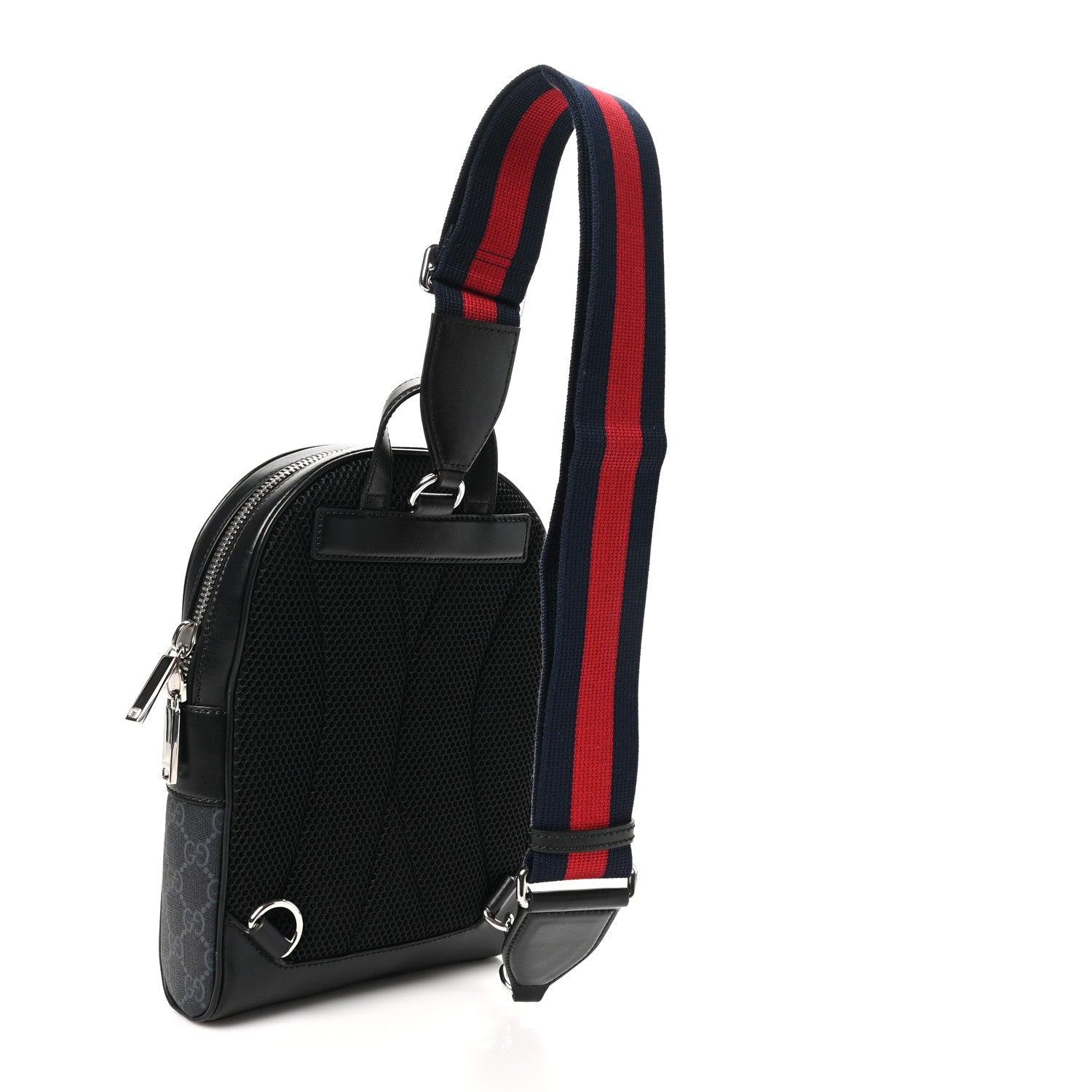 GG Supreme Monogram Calfskin Web Sling Backpack Black Grey