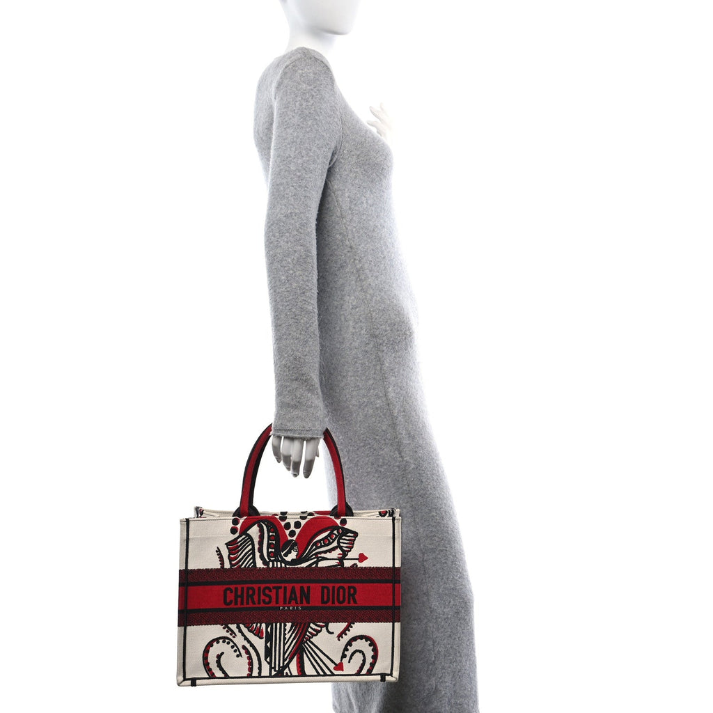 Canvas Embroidered Medium Cupidon Book Tote Latte Multicolor