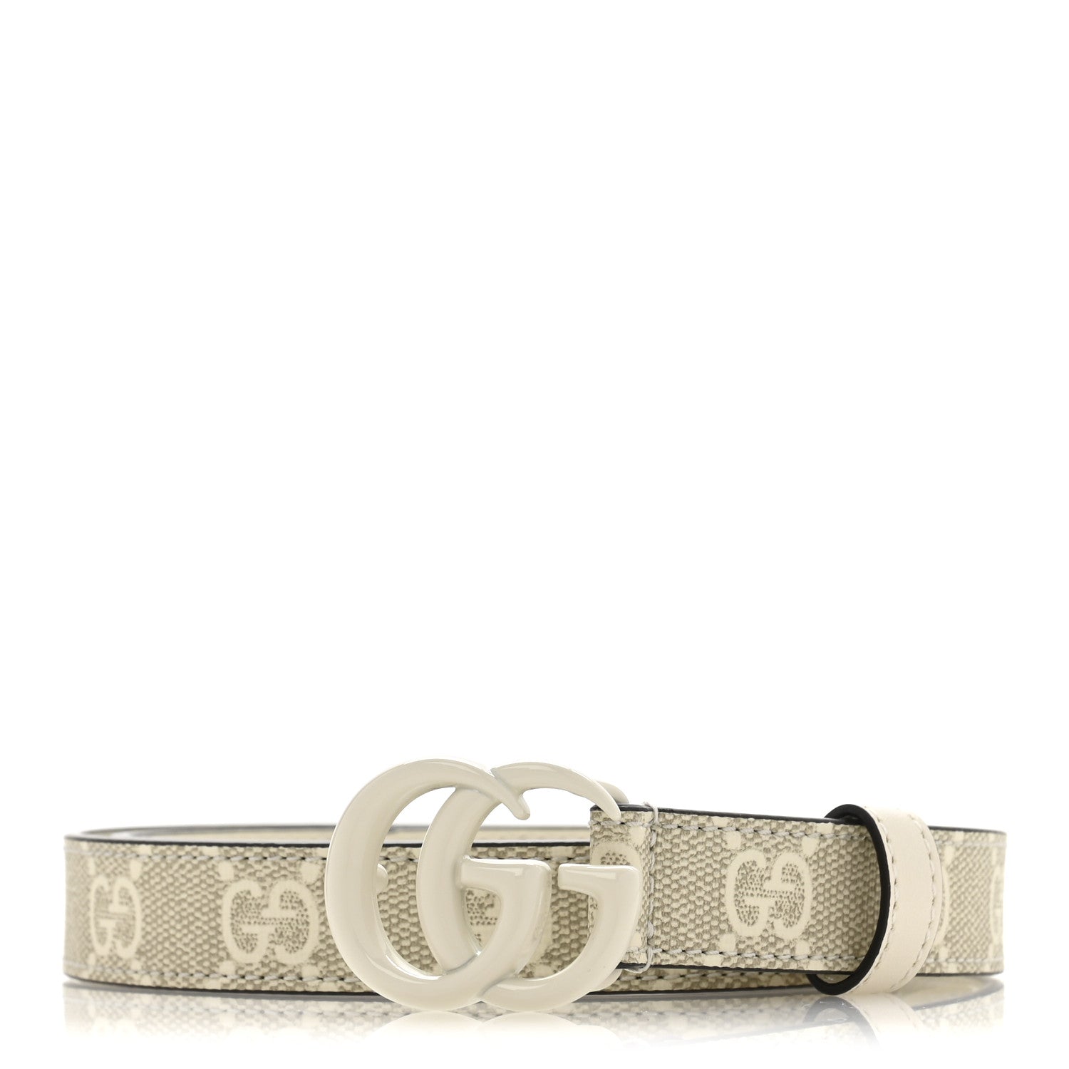 GG Supreme Monogram Plutone Calfskin Enamel Double G 20mm Belt 80 32 Beige Ebony Mystic White