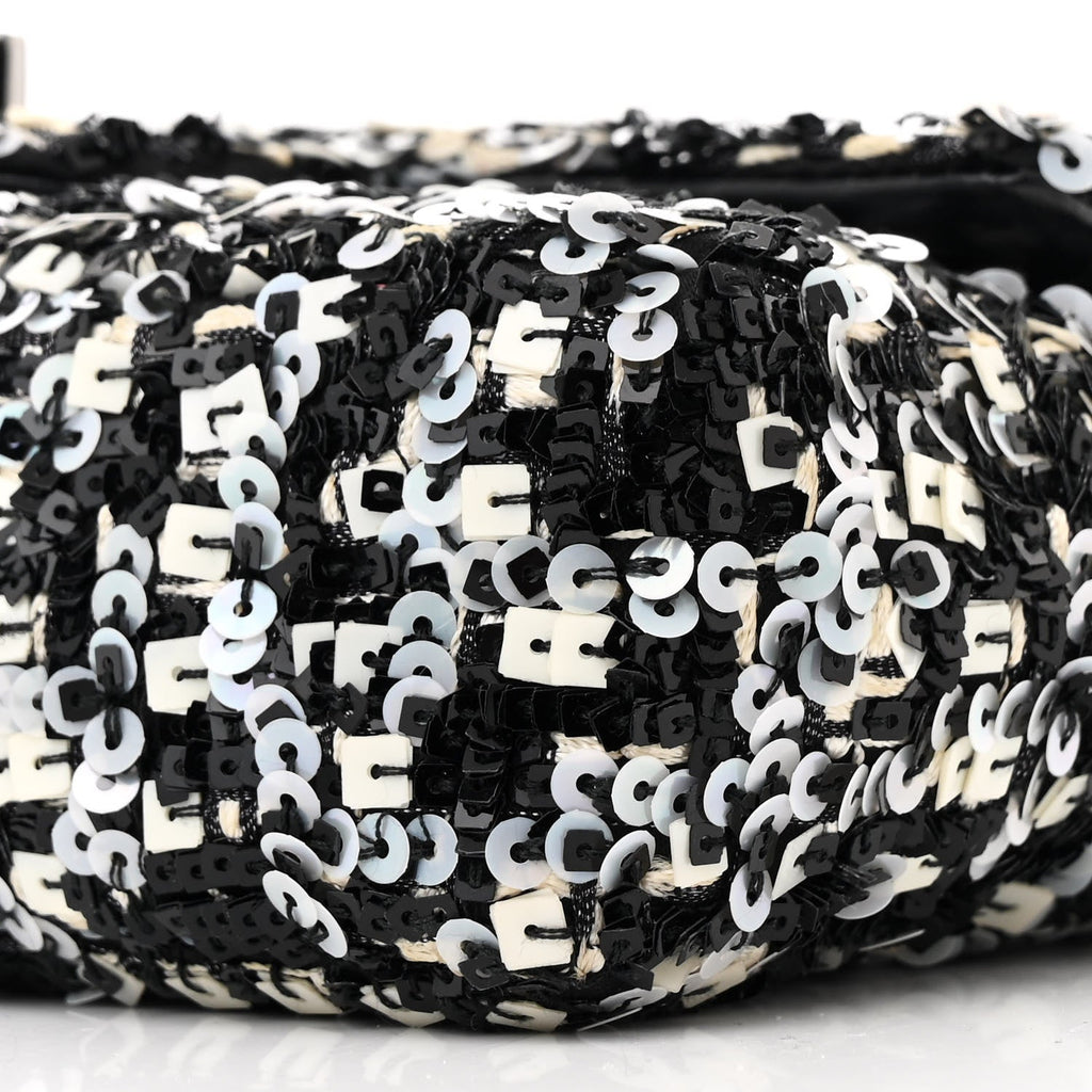 Sequin Lambskin Mini Flap Silver Black