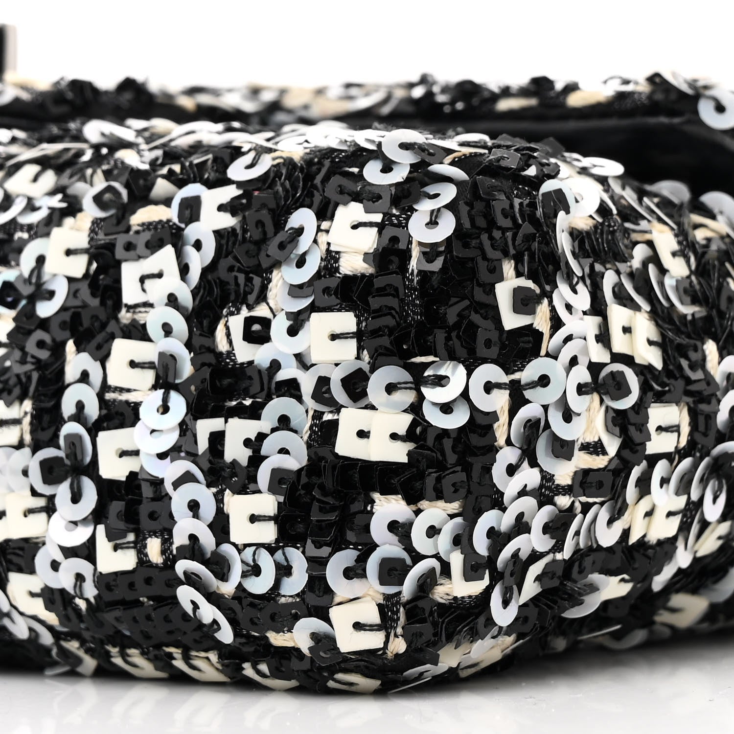 Sequin Lambskin Mini Flap Silver Black