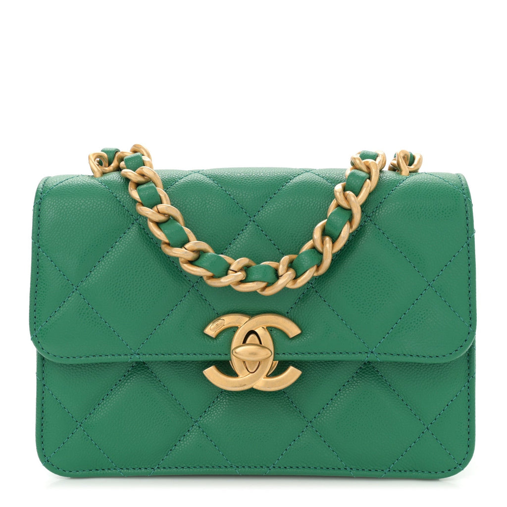 Caviar Quilted Mini CC Flap Green