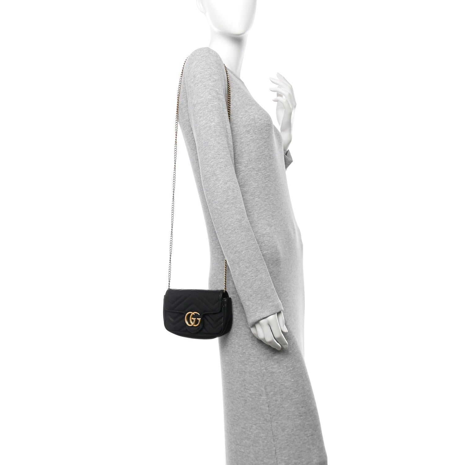 Calfskin Matelasse Super Mini GG Marmont Shoulder Bag Black