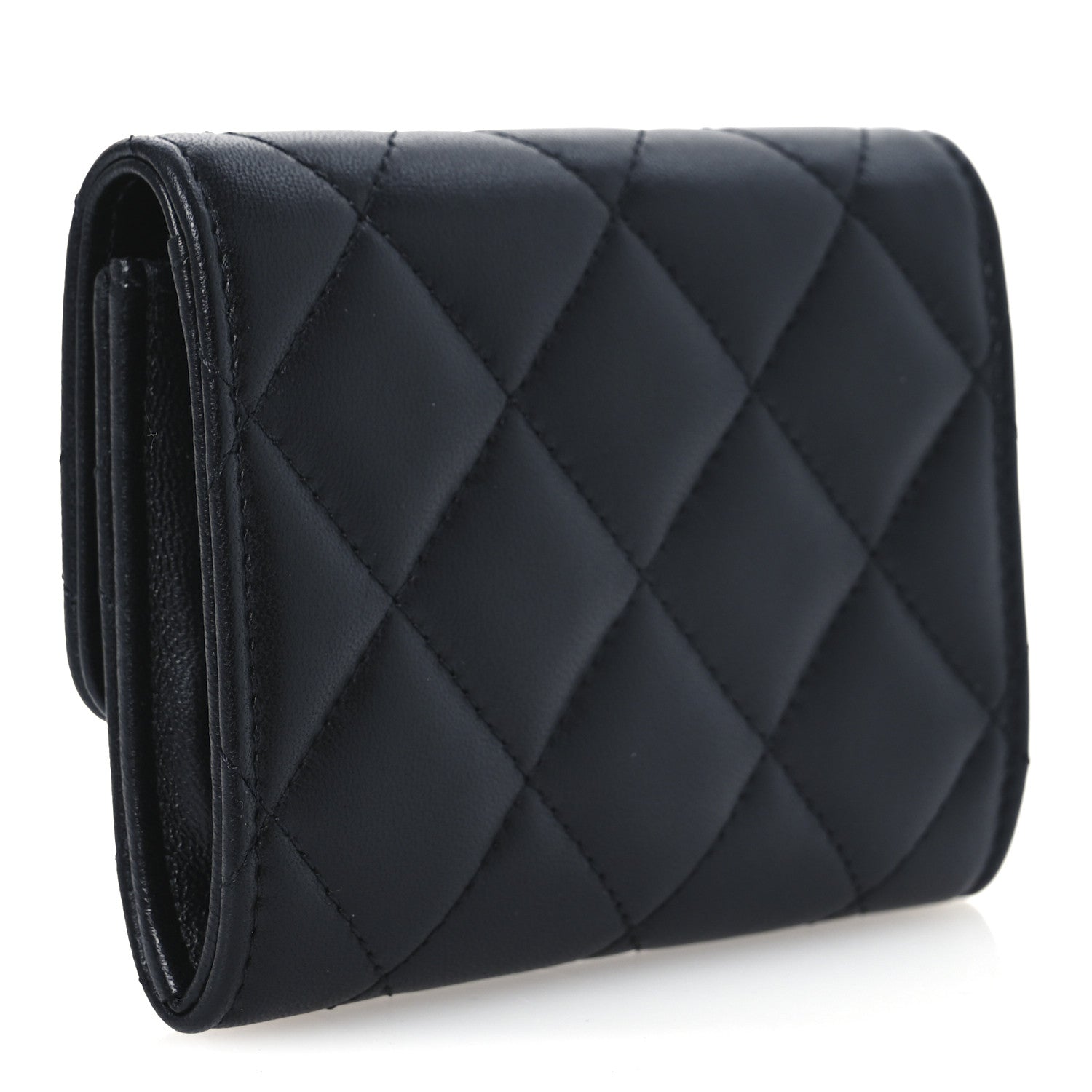 Lambskin Quilted Flap Baguette Crystal  Holder Wallet Black