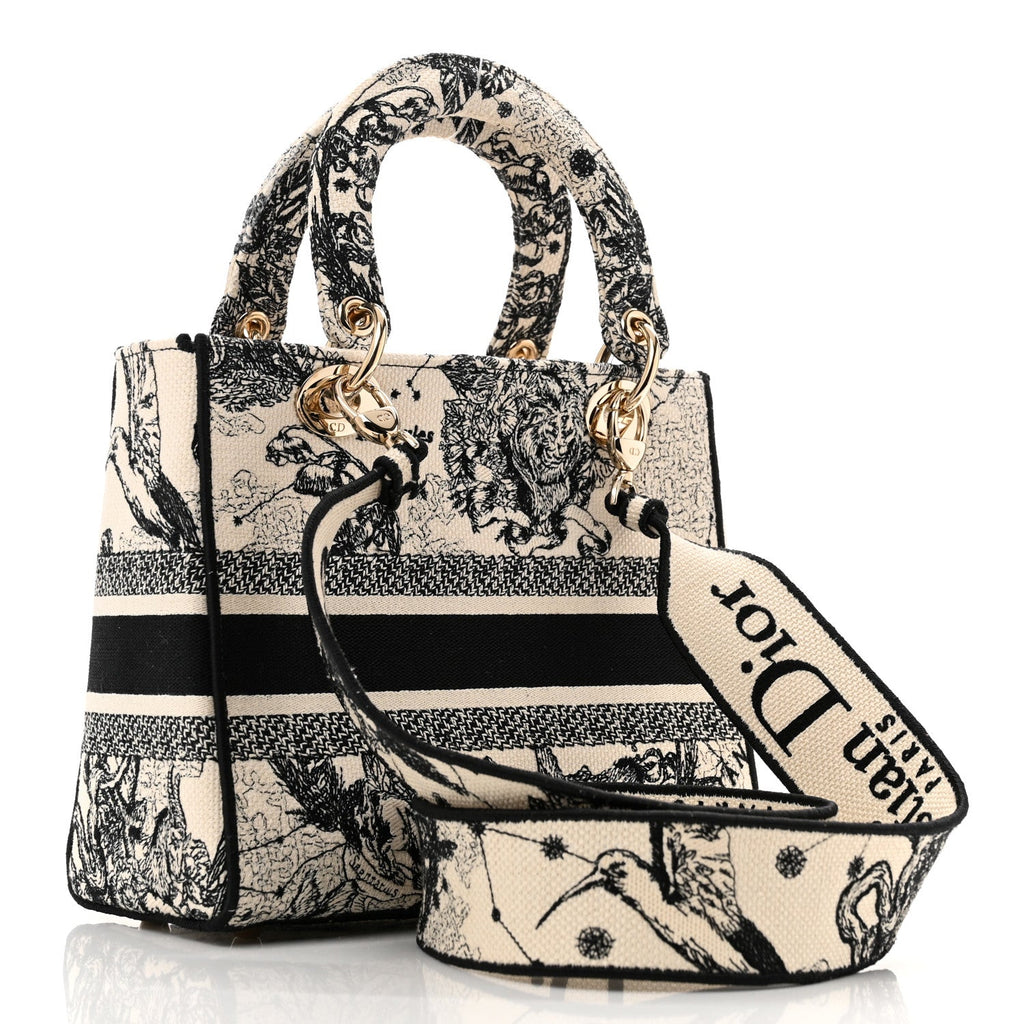 Canvas Embroidered Zodiac Toile De Jouy Medium Lady D-Lite Latte