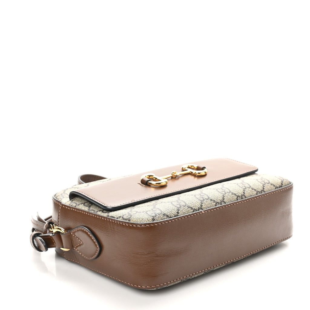 GG Supreme Monogram Small Horsebit 1955 Shoulder Bag Beige Brown Sugar