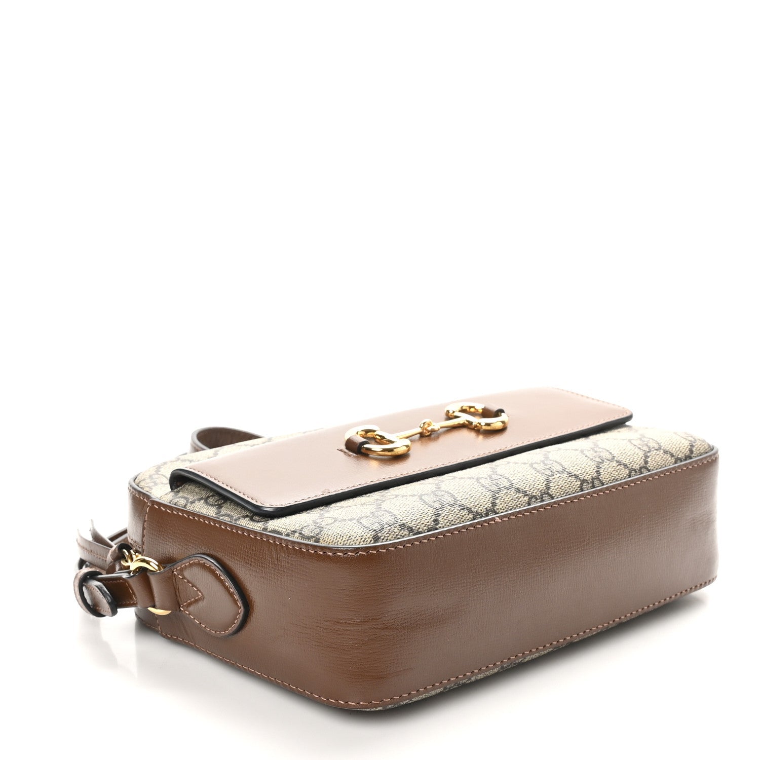 GG Supreme Monogram Small Horsebit 1955 Shoulder Bag Beige Brown Sugar