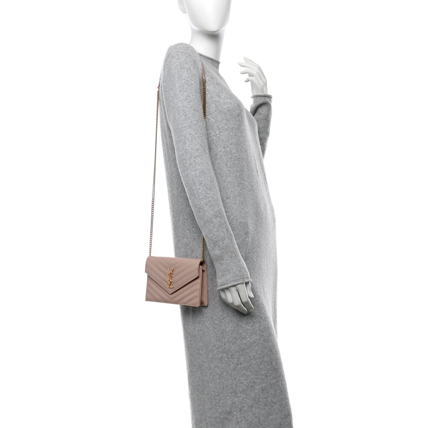 Grain De Poudre Matelasse Chevron Monogram Envelope Chain Wallet Pale Pink