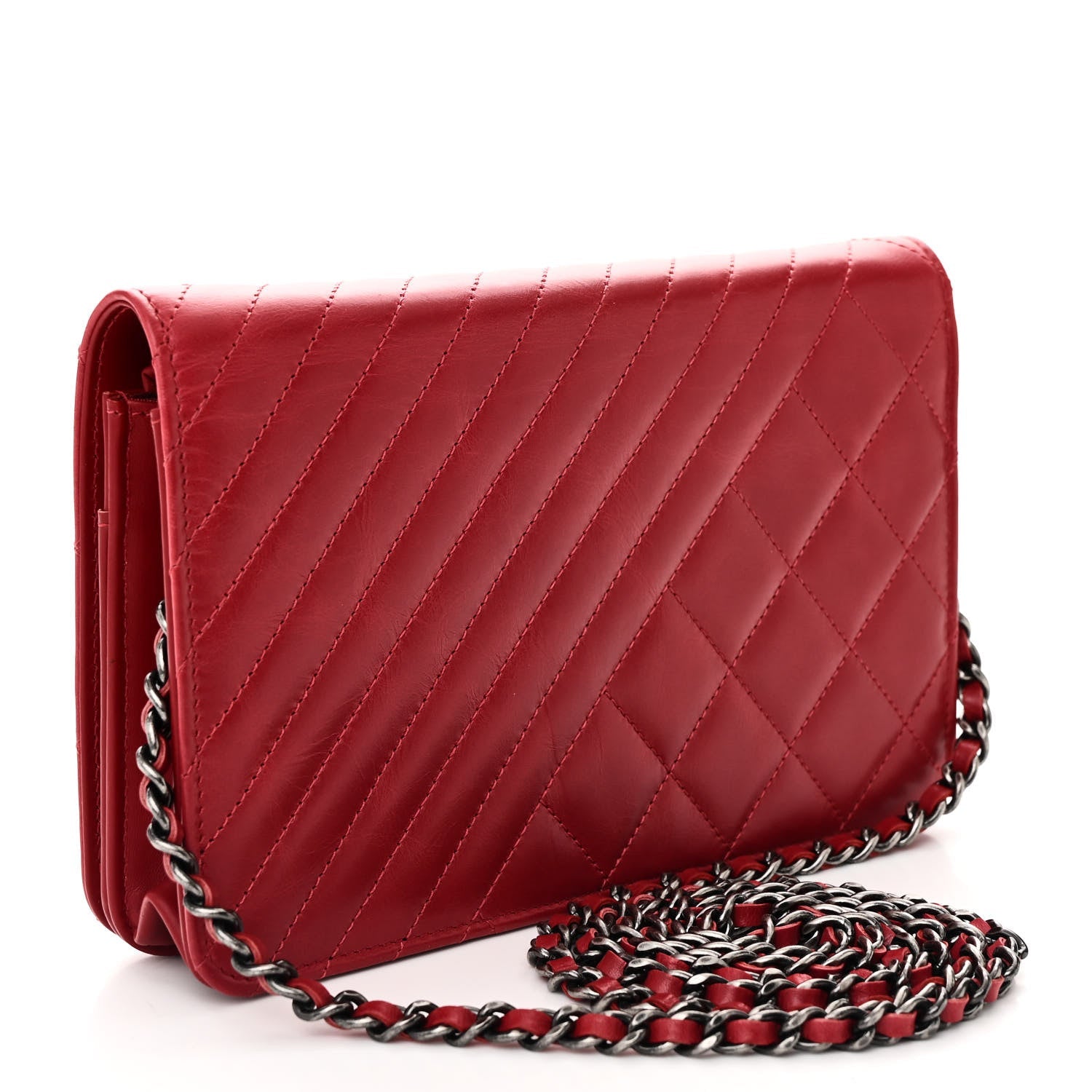 Glazed Calfskin Quilted Coco Boy Wallet On Chain WOC Red