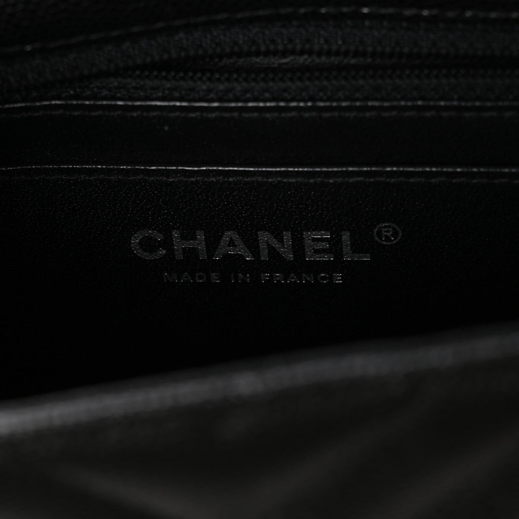 Caviar Chevron Quilted Mini Rectangular Flap Black