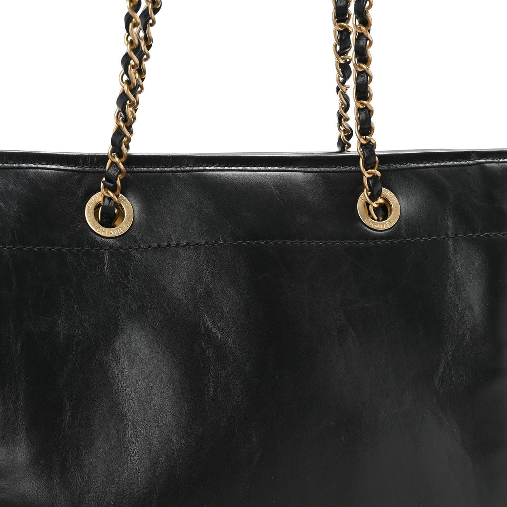Aged Calfskin Small Charms Deauville Tote Black