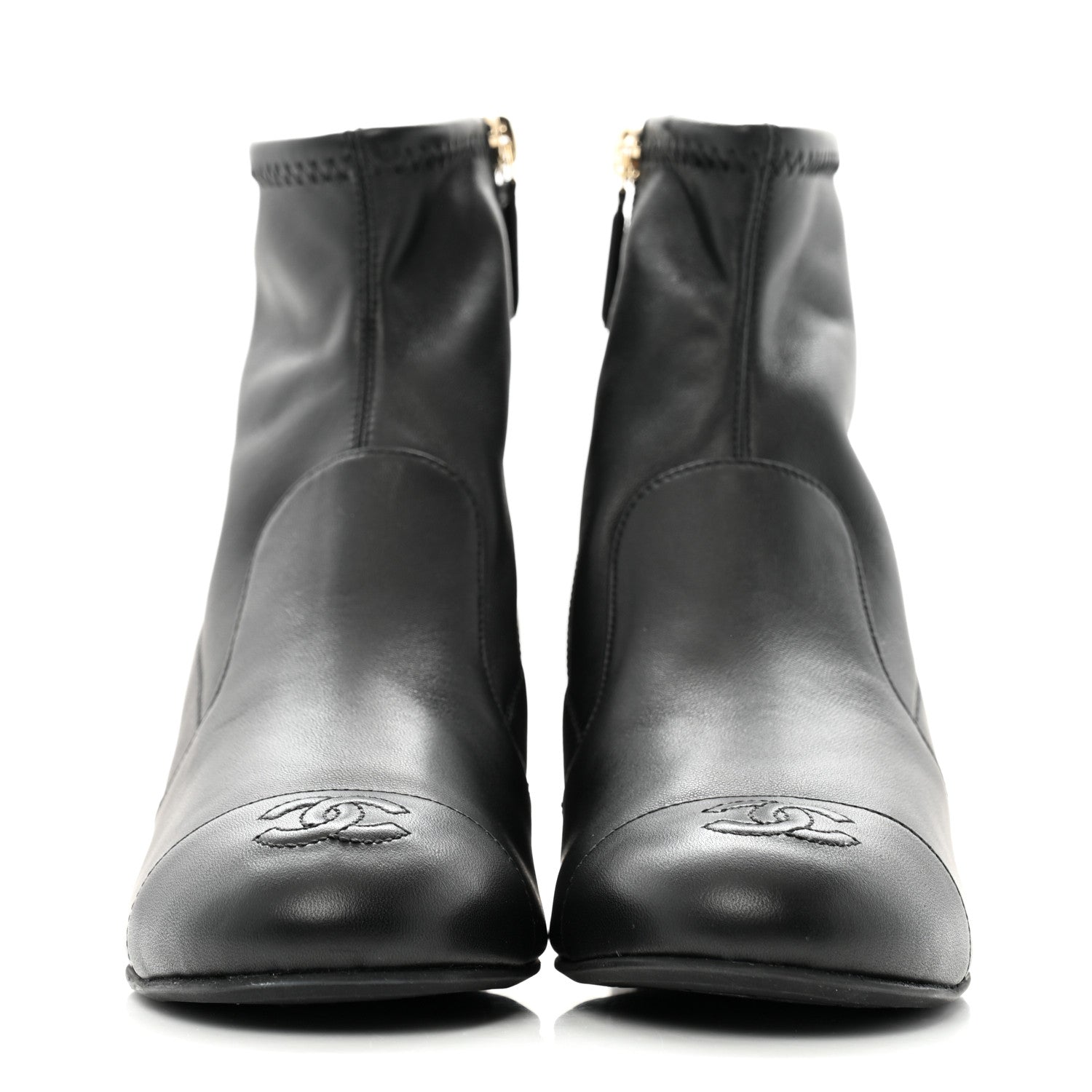 Stretch Lambskin Cap Toe CC Short Boots 37 Black