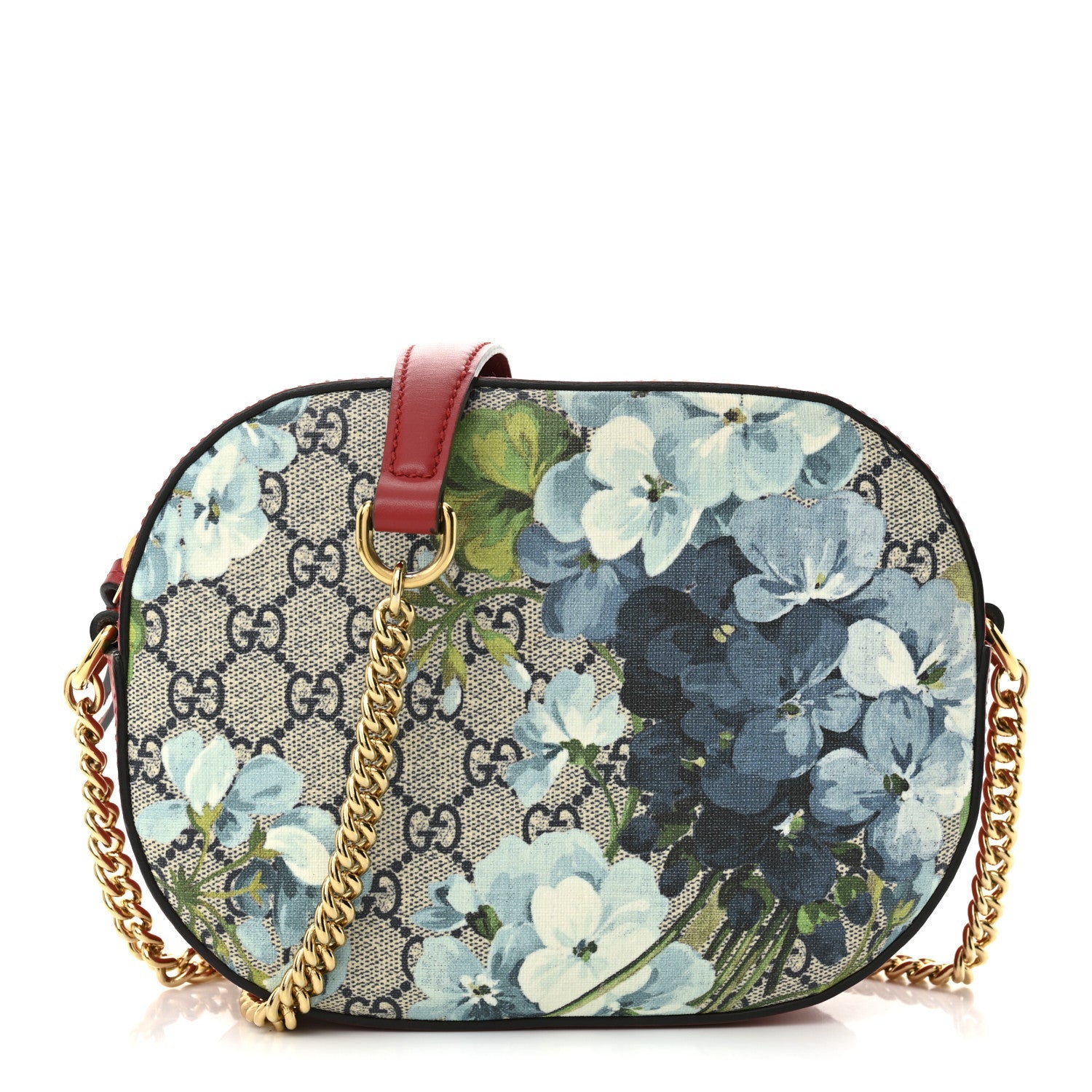 GG Supreme Monogram Blooms Mini Chain Shoulder Bag Beige Blue Navy Hibiscus Red