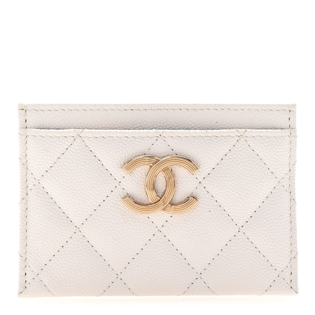 Caviar Metal Quilted Striated CC  Holder White