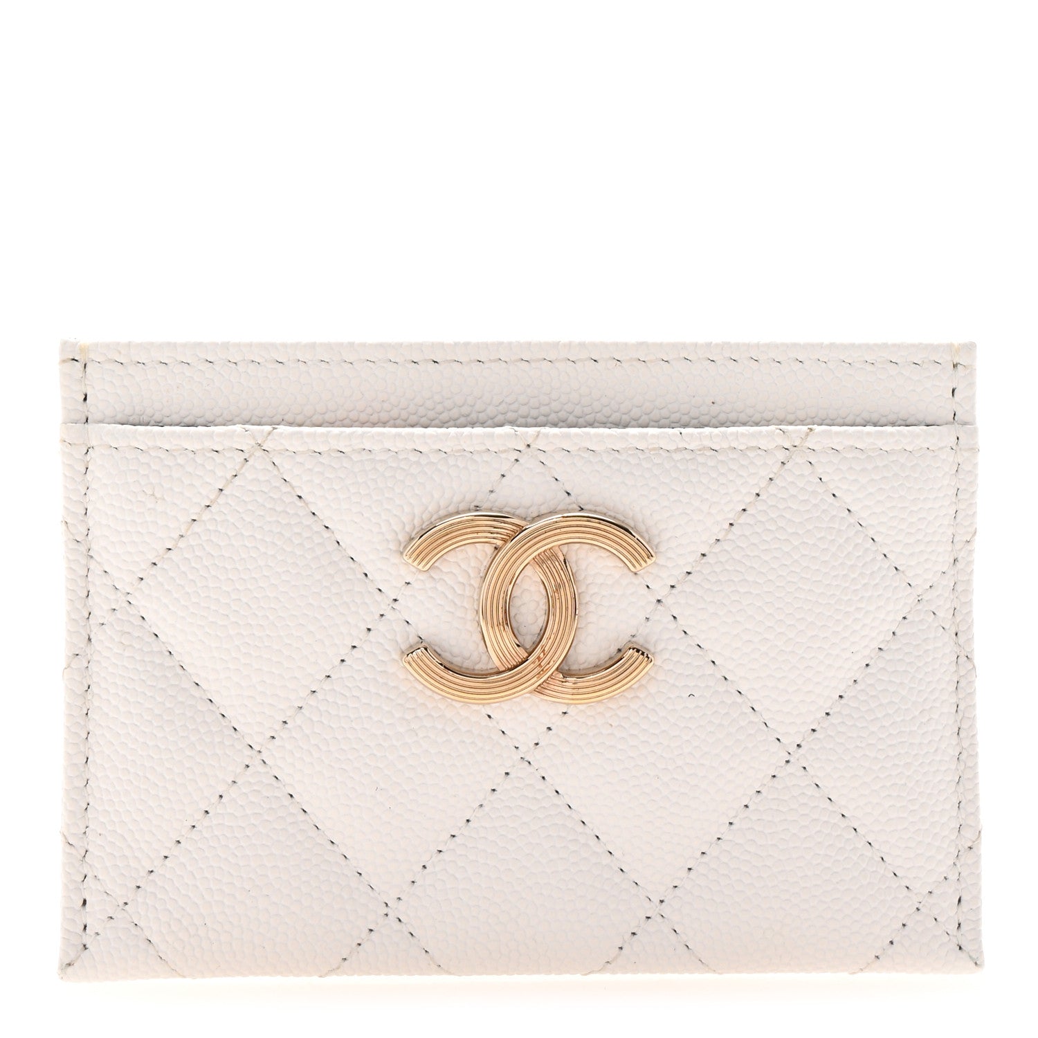 Caviar Metal Quilted Striated CC  Holder White