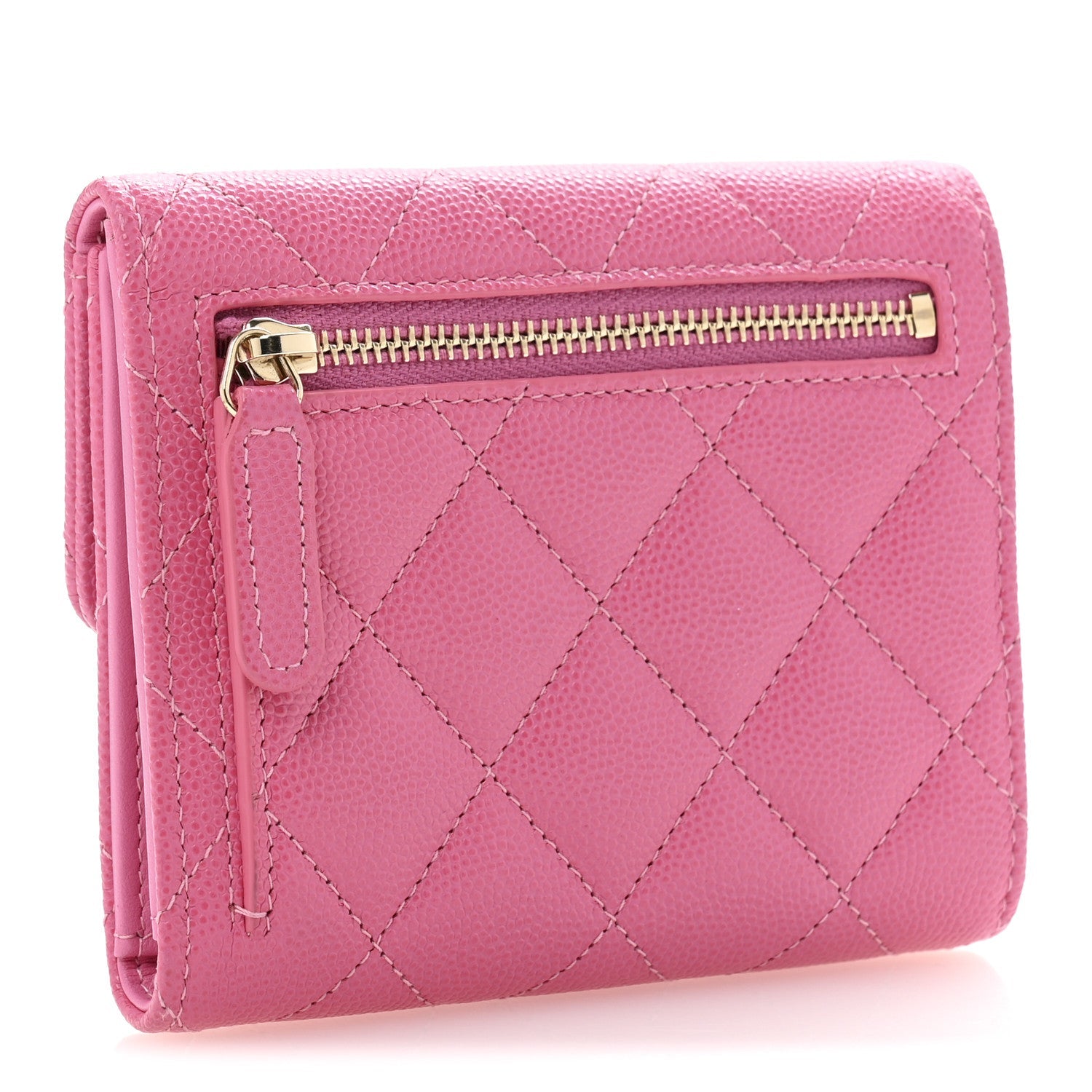 Caviar Quilted Compact Flap Wallet Pink