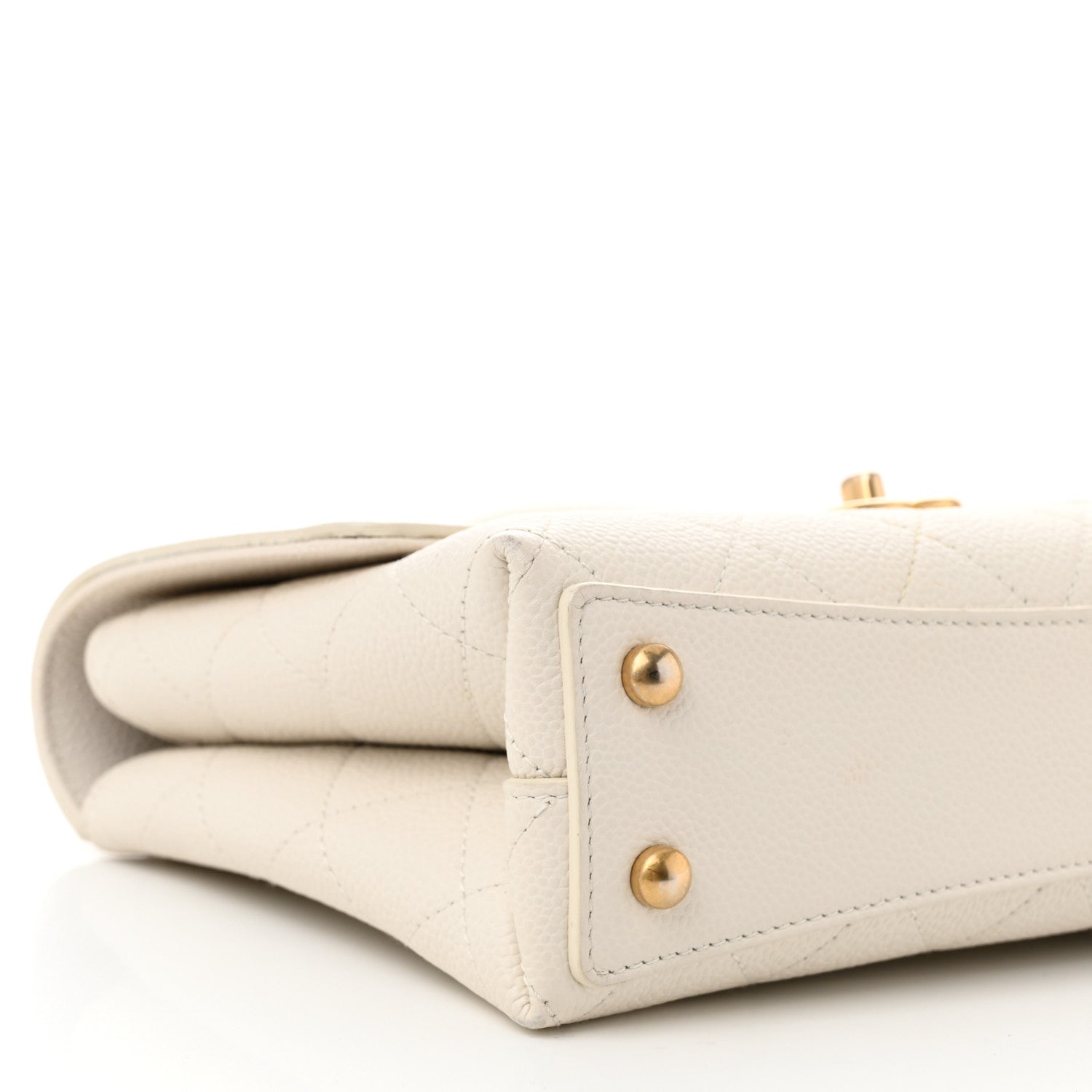 Grained Calfskin Small Stitched Flap White