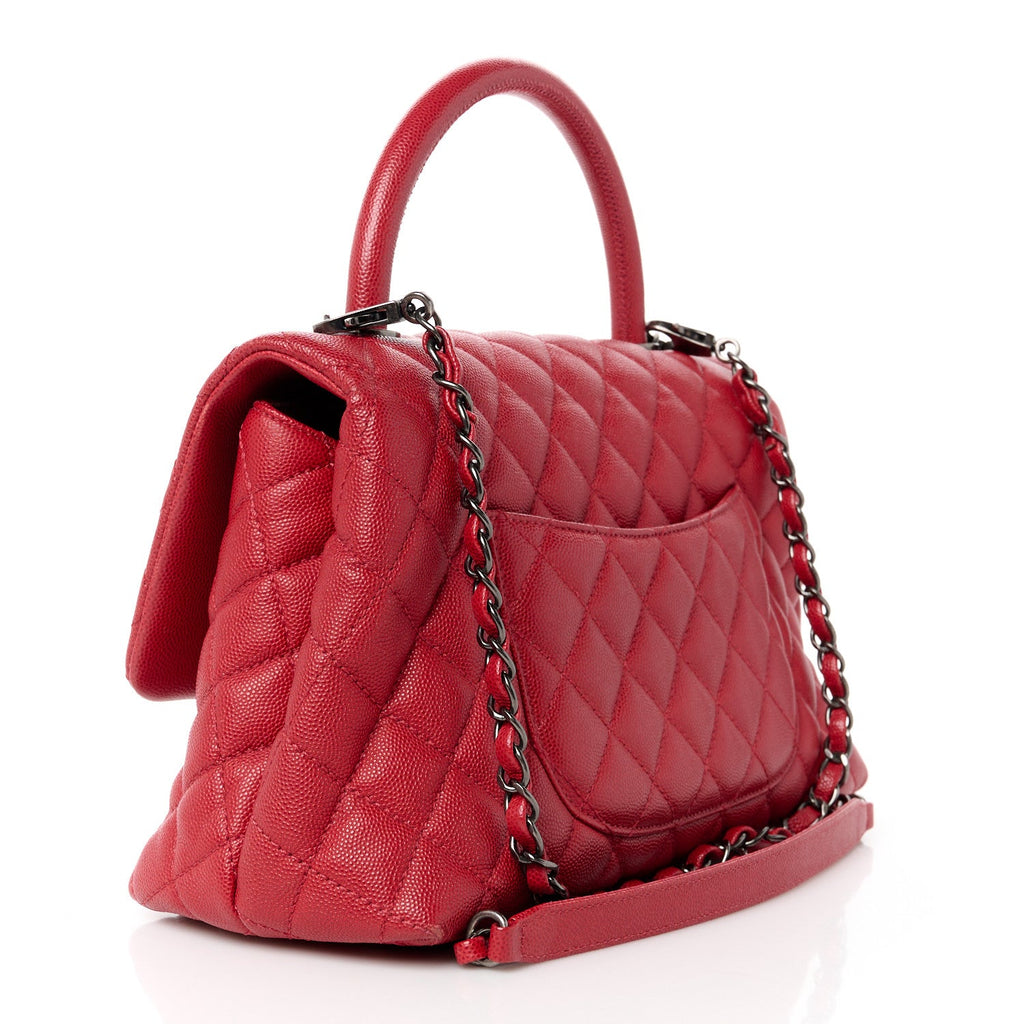 Caviar Quilted Small Coco Handle Flap Red