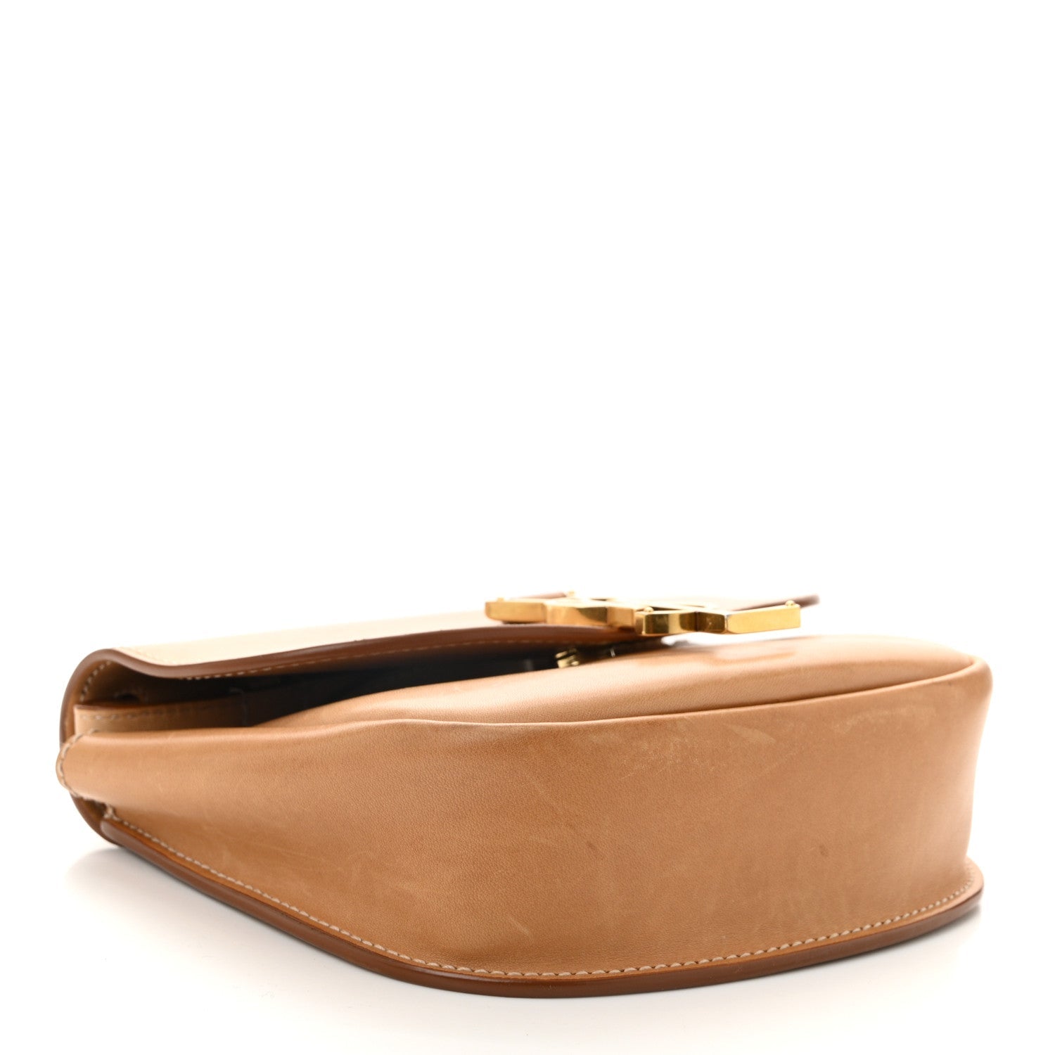 Smooth Vintage Calfskin Small Kaia Satchel Brown Gold