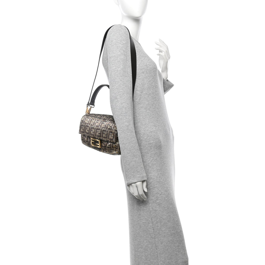 Vitello King Beaded Zucca Baguette Mogano Panna Ebano