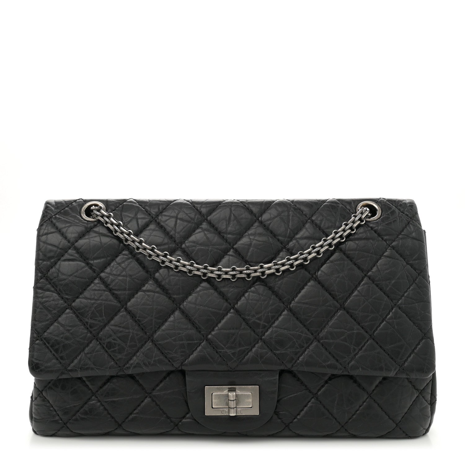 Aged Calfskin Quilted 2.55 Reissue 227 Flap Black