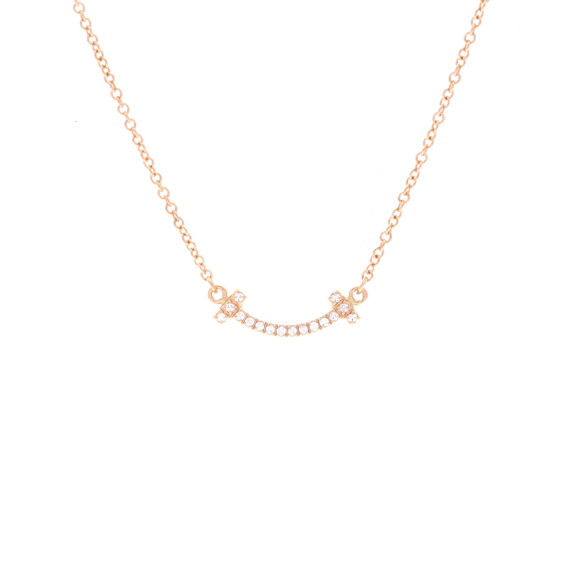 T Smile Pendant Necklace 18K Rose Gold with Diamonds Mini
