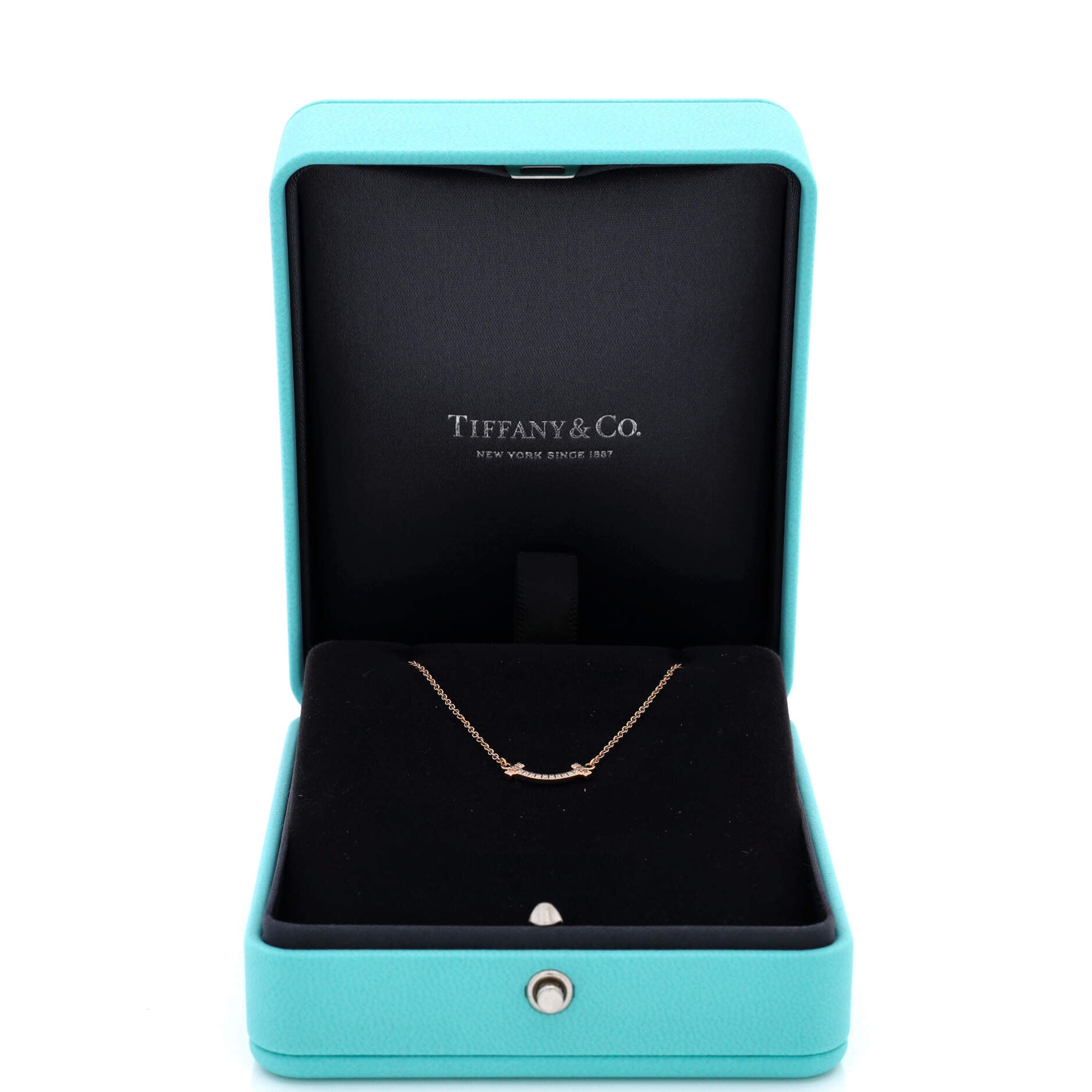 T Smile Pendant Necklace 18K Rose Gold with Diamonds Mini