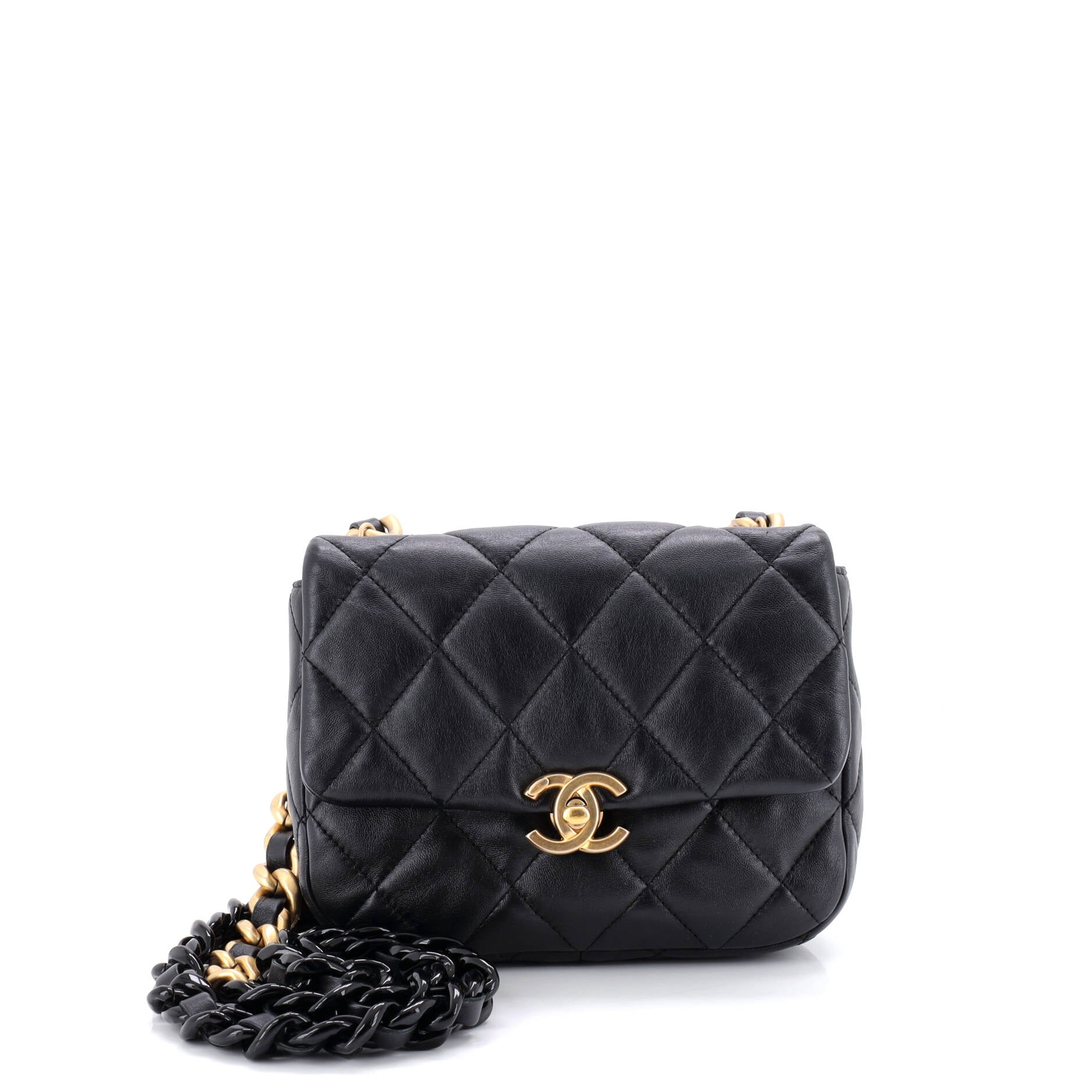 Lacquered Metal CC Flap Bag Quilted Lambskin Mini