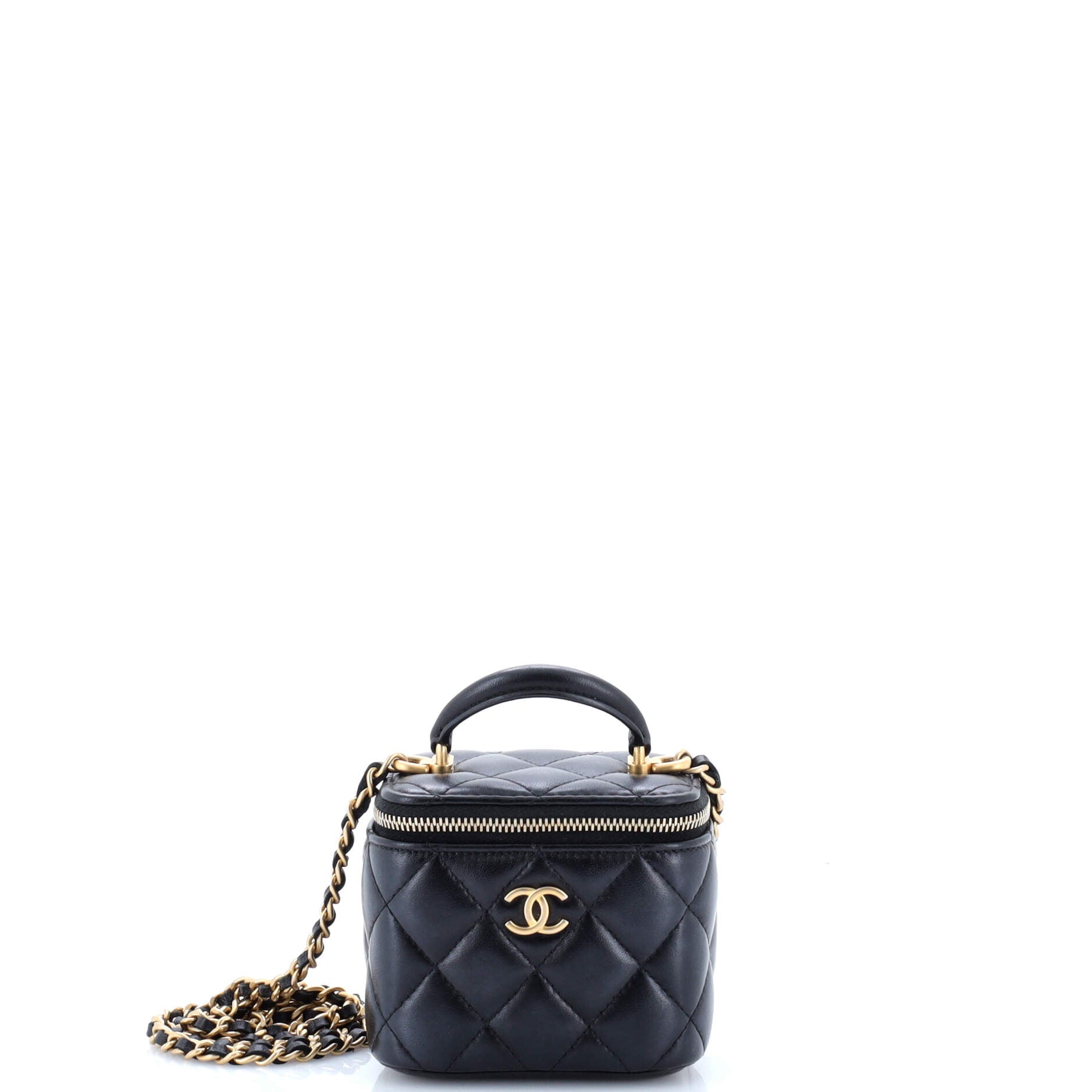 Classic Top Handle Vanity Case with Chain Quilted Lambskin Mini