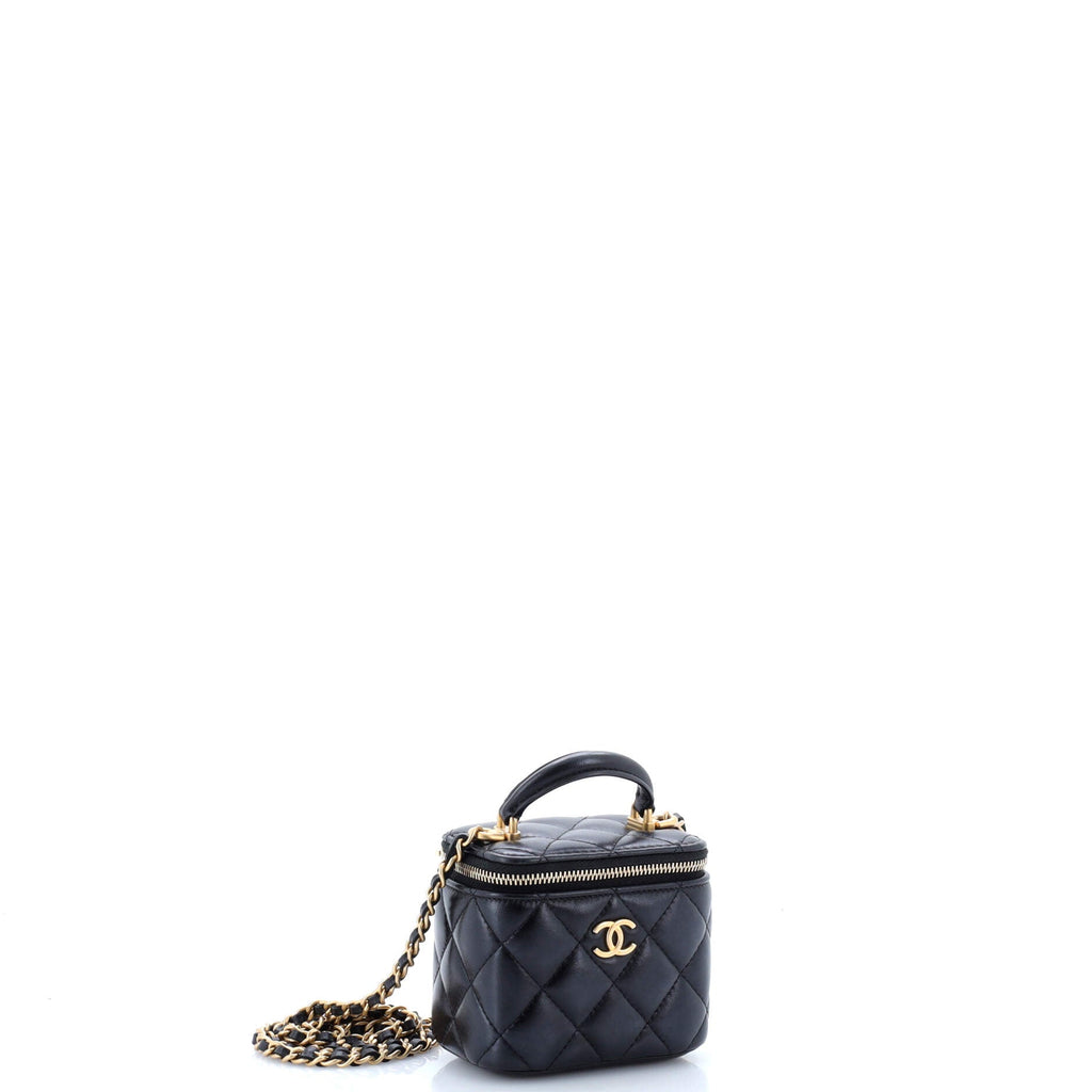 Classic Top Handle Vanity Case with Chain Quilted Lambskin Mini
