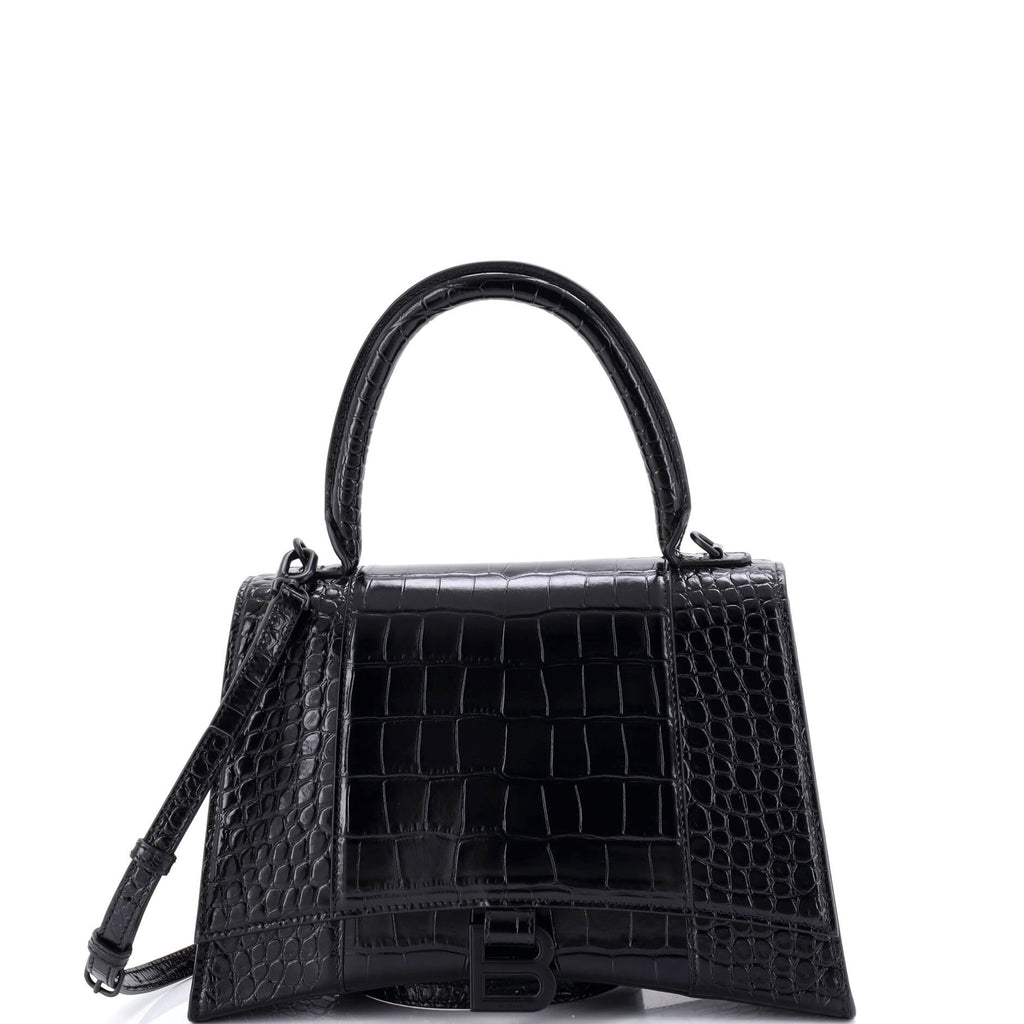 Hourglass Top Handle Bag Crocodile Embossed Leather Medium