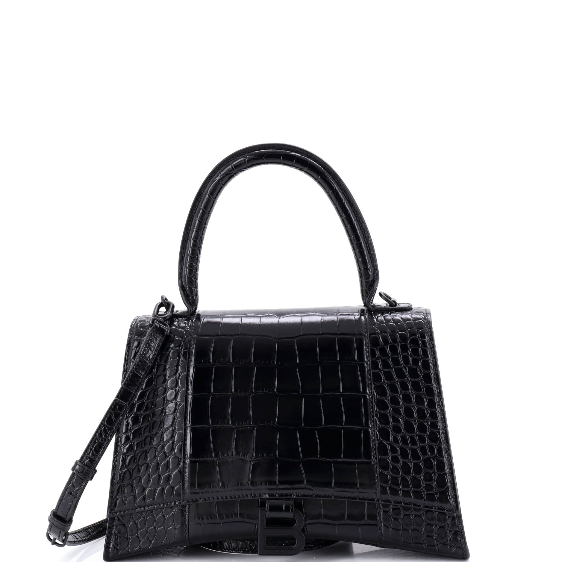Hourglass Top Handle Bag Crocodile Embossed Leather Medium