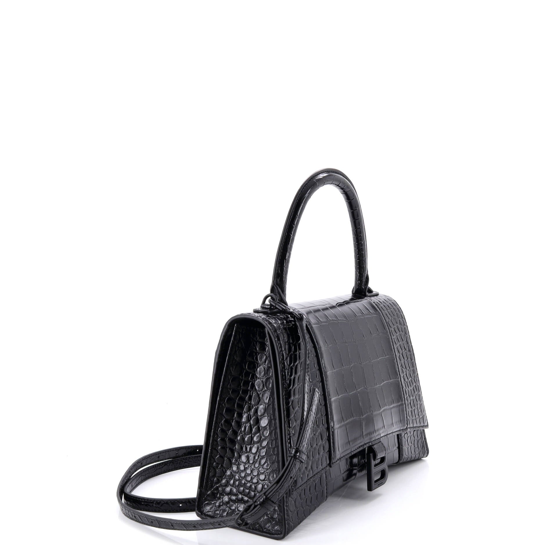 Hourglass Top Handle Bag Crocodile Embossed Leather Medium