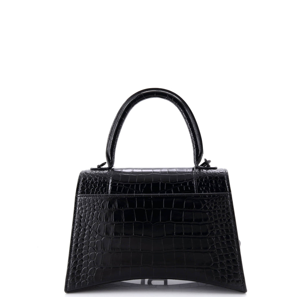 Hourglass Top Handle Bag Crocodile Embossed Leather Medium
