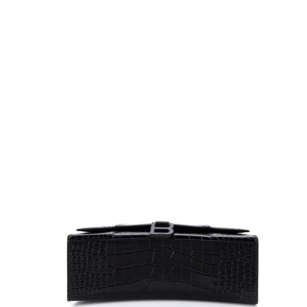 Hourglass Top Handle Bag Crocodile Embossed Leather Medium