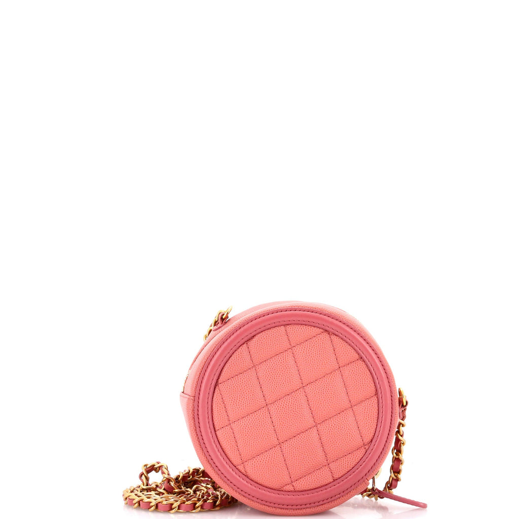 Filigree Round Clutch with Chain Quilted Caviar Mini