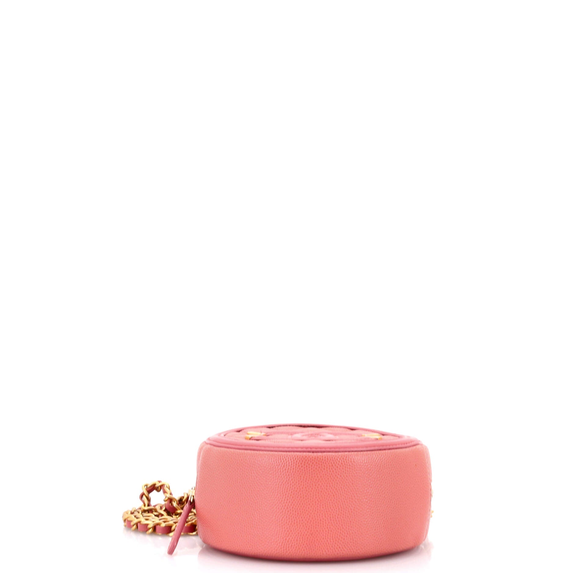 Filigree Round Clutch with Chain Quilted Caviar Mini