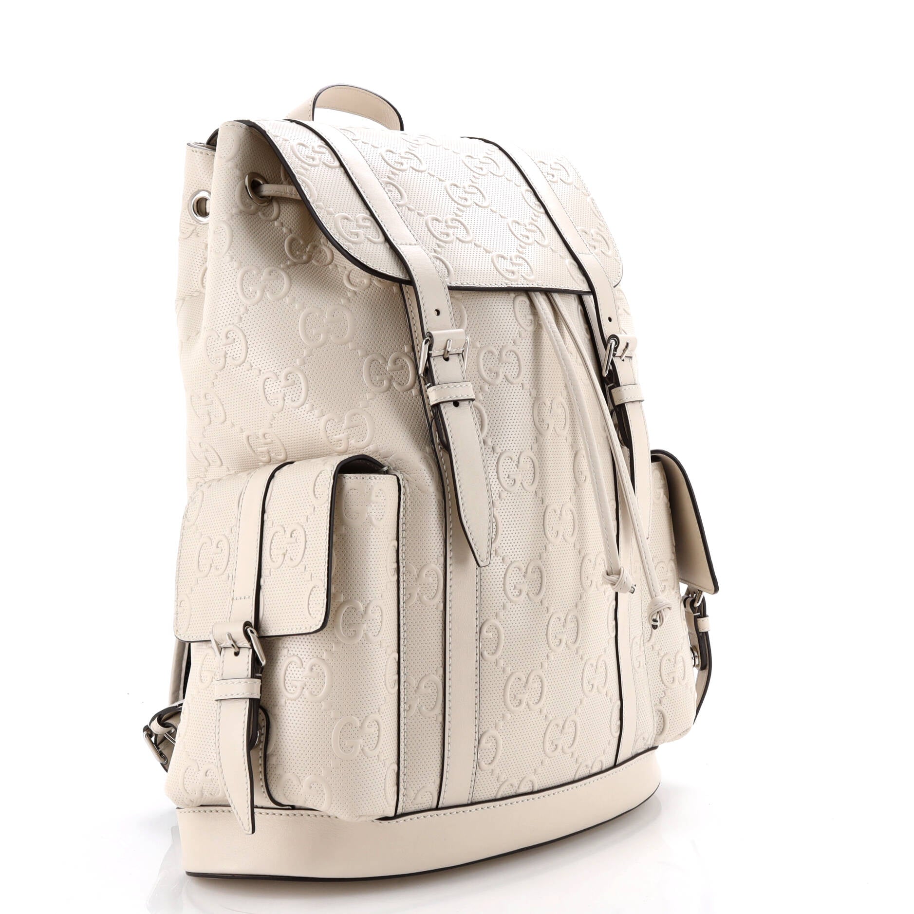 Double Buckle Backpack GG Embossed Perforated Leather Large