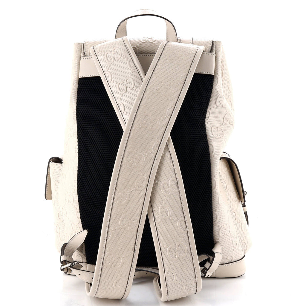 Double Buckle Backpack GG Embossed Perforated Leather Large