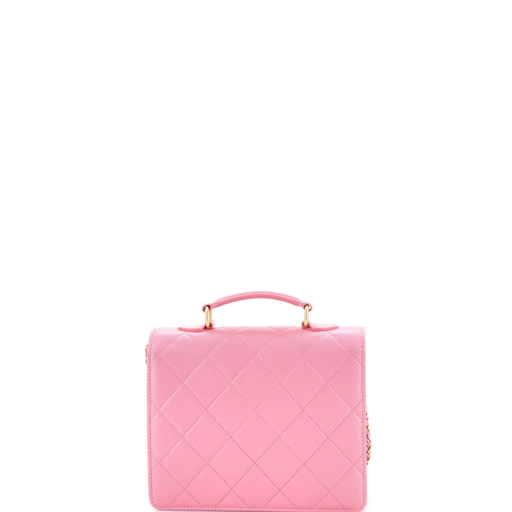 Square Top Handle Convertible Flap Bag Quilted Lambskin Small