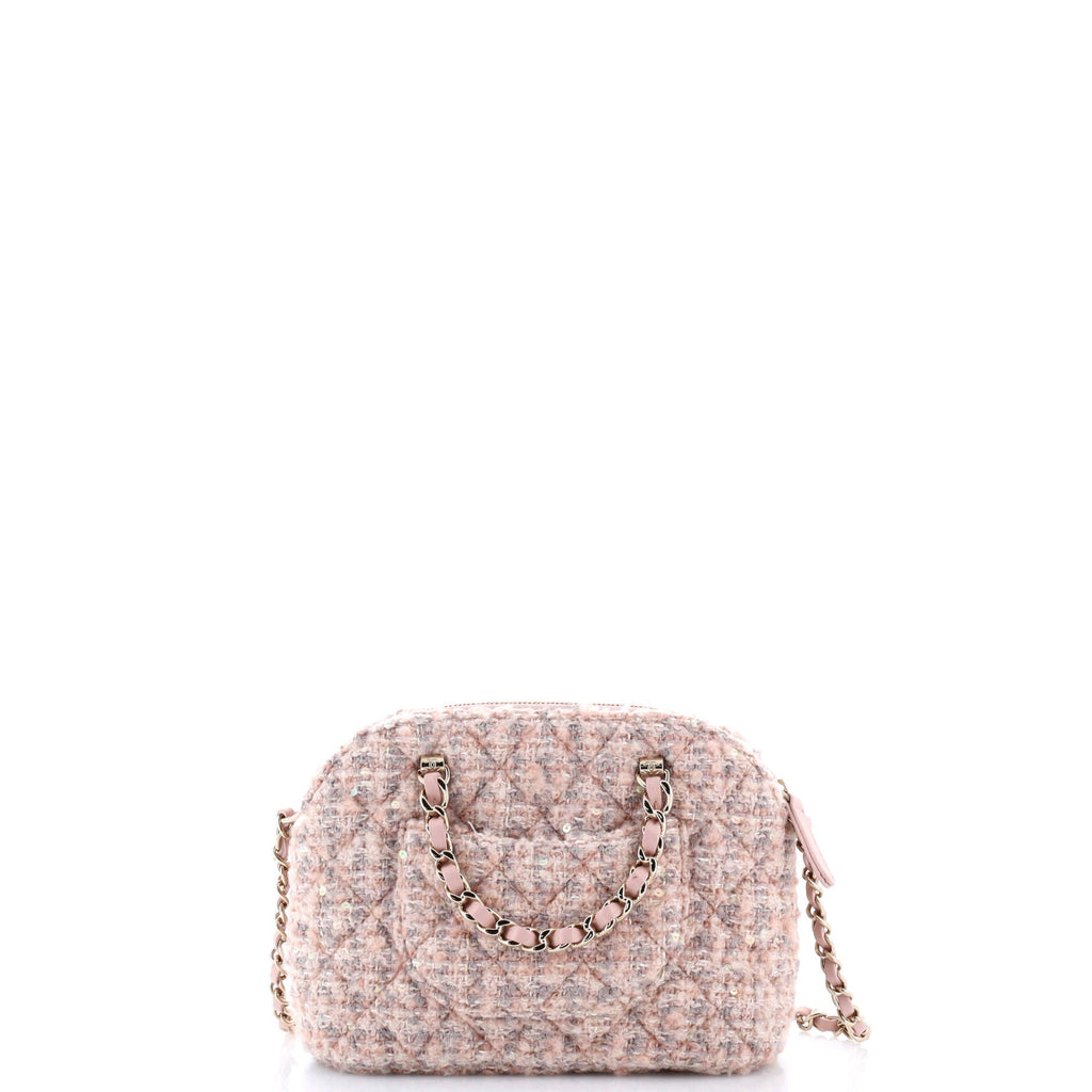 CC Dome Zip Handle Clutch with Chain Quilted Tweed Mini