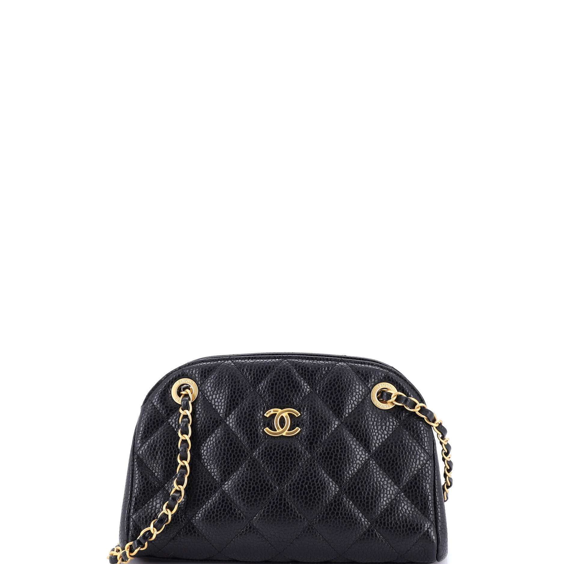 CC Compartment Chain Bowler Bag Quilted Caviar Small