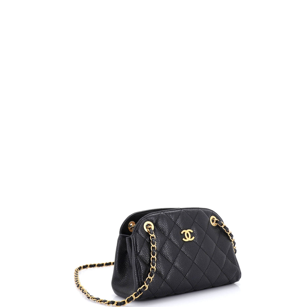 CC Compartment Chain Bowler Bag Quilted Caviar Small