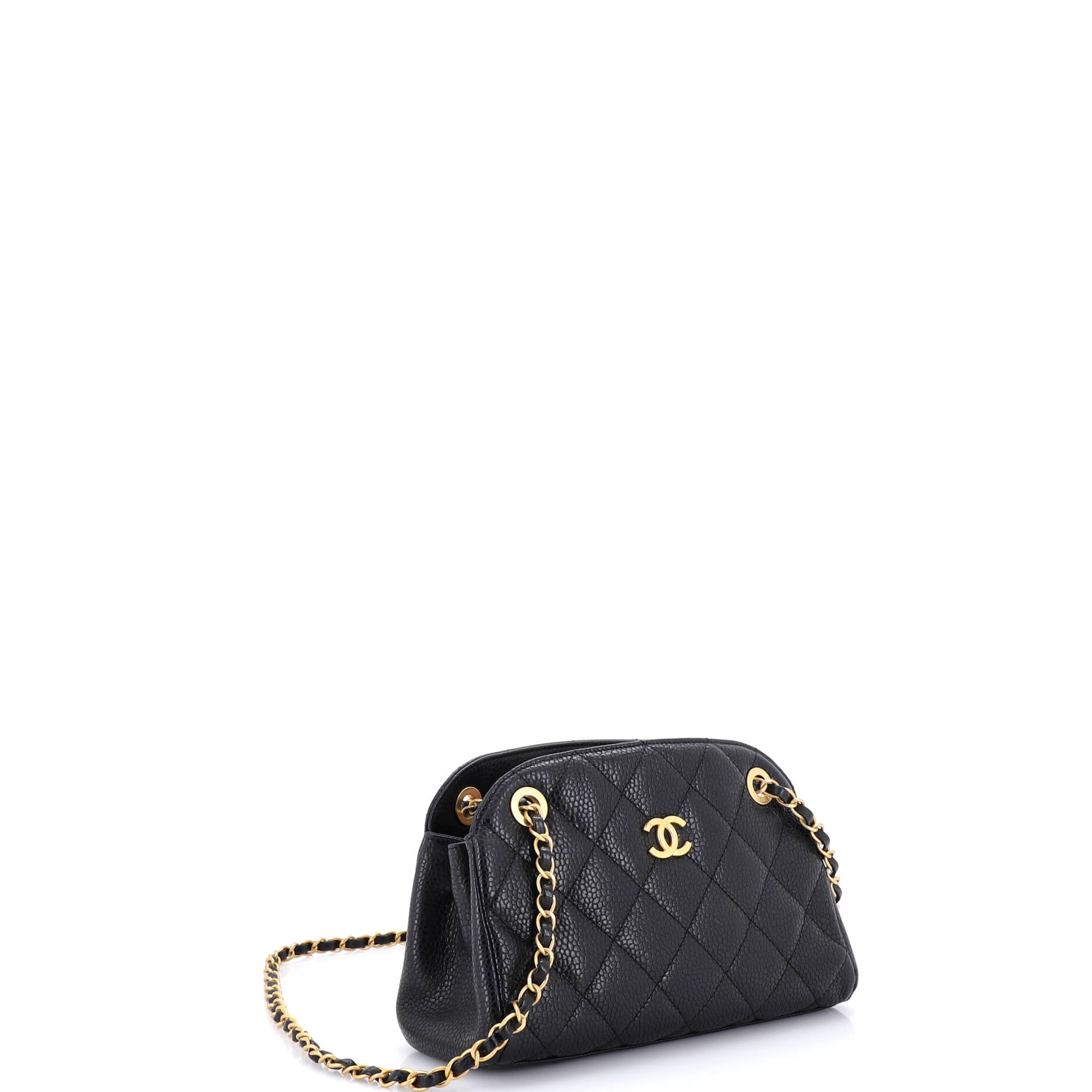 CC Compartment Chain Bowler Bag Quilted Caviar Small