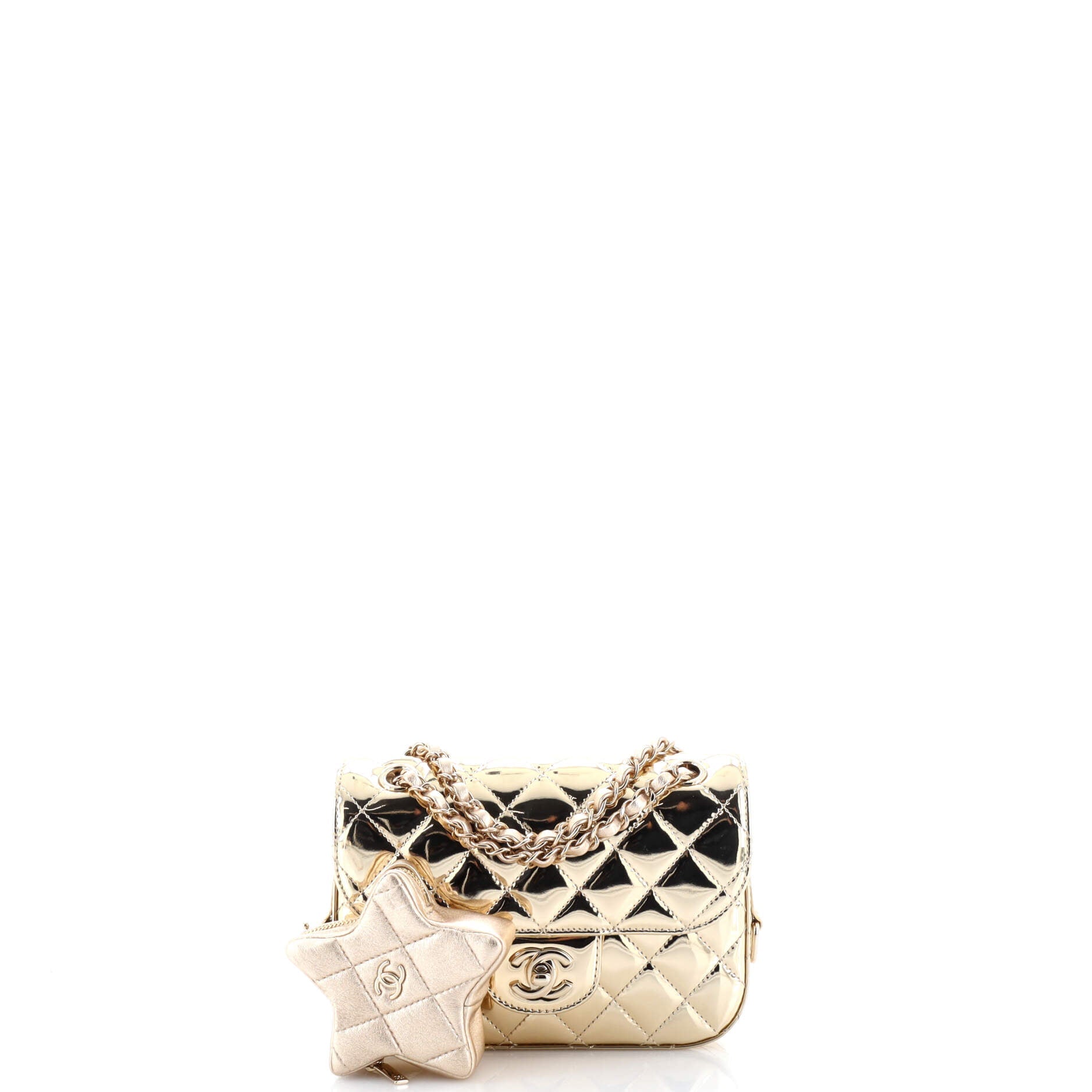 Classic Single Flap Bag with Star Coin Purse Quilted Metallic Leather Mini