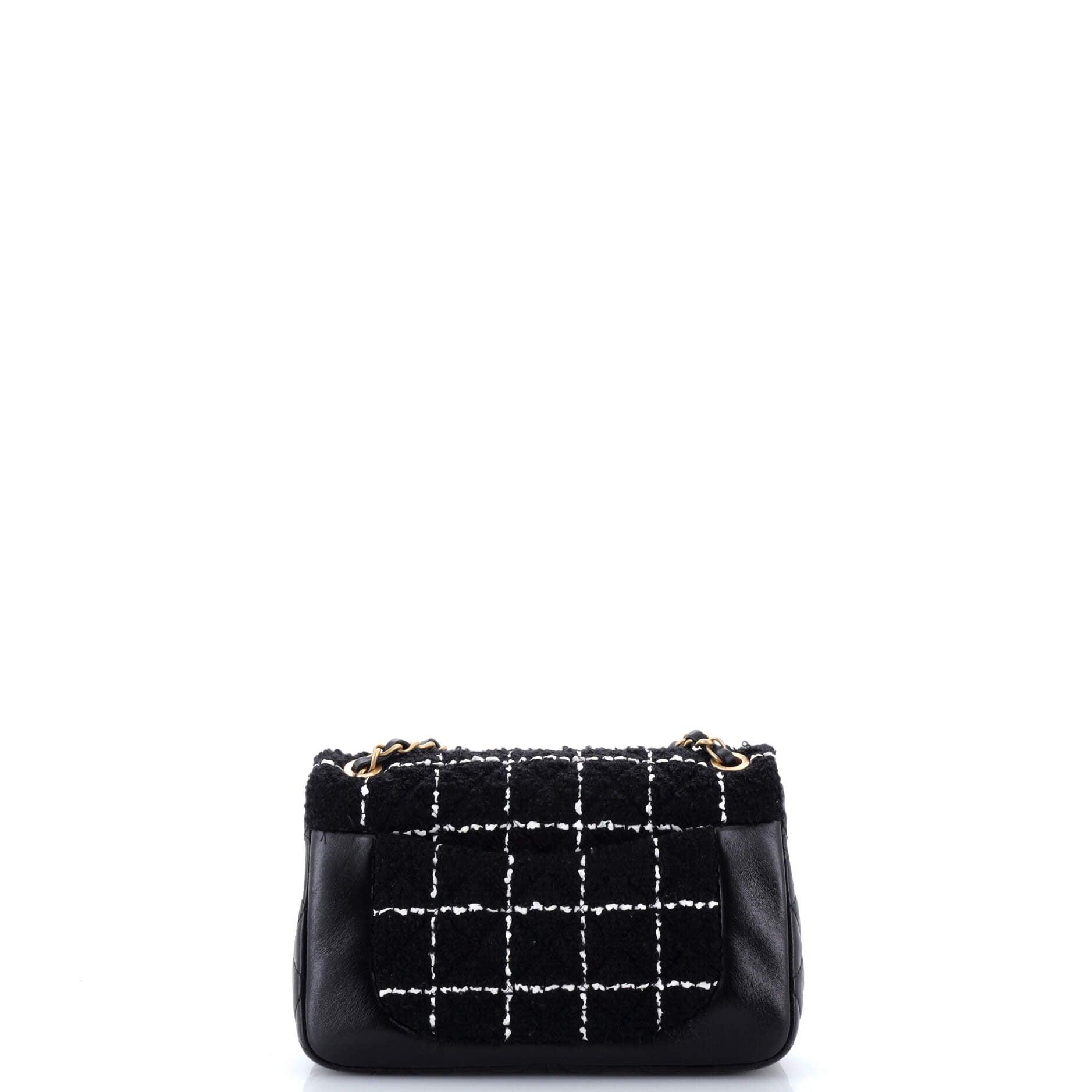 Double Pocket Flap Bag Quilted Tweed and Leather Small