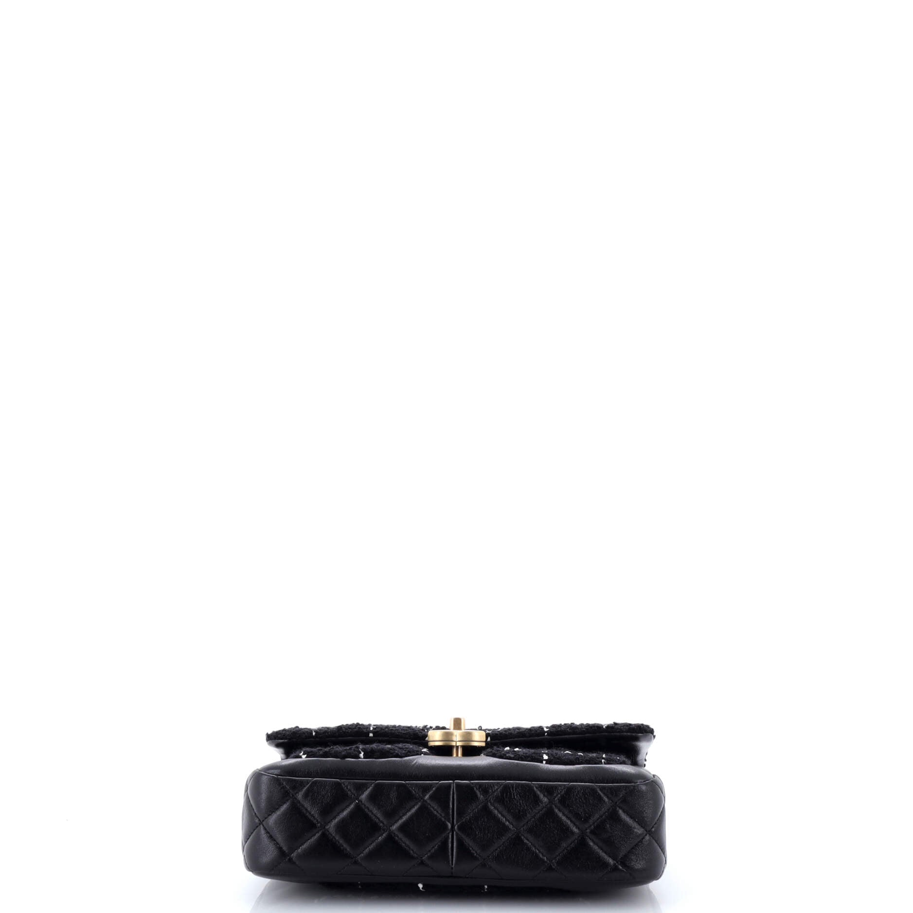 Double Pocket Flap Bag Quilted Tweed and Leather Small